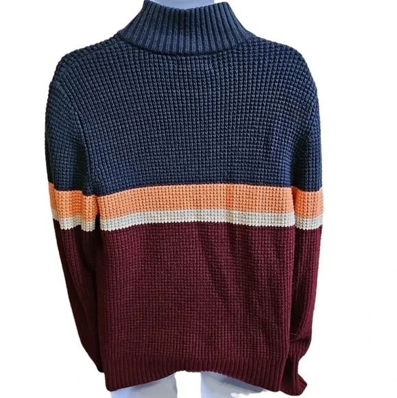 Goodfellow Colorblock Half Zip Sweater Men’s Large Maroon Navy Striped Pullover - Picture 4 of 8